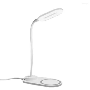 Table Lamps Quick Wireless Charging LED Desk Lamp Portable Eye Protect 360 Degree Flexible Press Control Night Light - White