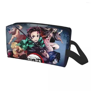 Kosmetiska väskor Tanjiro kimetsu no yaiba manga toalettartikar väska kvinnor kimestu makeup arrangör lady skönhet lagring dopp kit låda