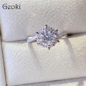 Cluster Rings Silver 925 Original 1 Brilliant Cut Diamond Test Past D Color Moissanite Wedding Ring for Teen Girls Gift Gemstone Jewelry