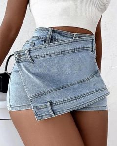 Kvinnors jeans stora a-line höga midja oregelbundna breda benbyxor .. Sammanfattning koreanska smarta denim kjolshorts. Mode
