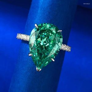 Cluster Rings Imported High Carbon Diamond 10 14mm Water Drop Emerald Green Wedding Ring For Women Cross-border In Europe And America