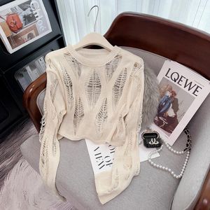 Women's Sweaters Y2K Hole Hollow Out Women Harajuku High Street Loose Knitted Pullovers Woman 2024 Spring Summer Thin Sweater Tops