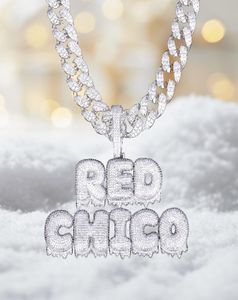 With 20MM Cuban Chain Custom Name Drip Bubble Letters Chain Pendants Necklaces Men039s Zircon Hip Hop Jewelry For Gift CX2007253565750