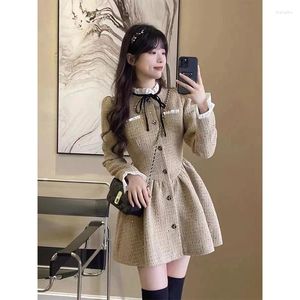 Abiti casual vintage dolce a linea mini abito donna preppy priofili un pezzo coreano elegante petto singolo a petto slim cotosidos autunno