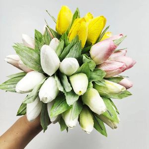 Decorative Flowers 1 Bouquet 6 Pcs 14cm Silk Artificial Flower Fake Tulip For Bridal Diy Wedding Party Desk Decroations