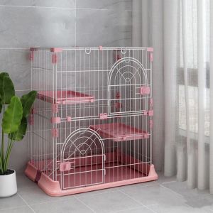 Cages 70x50x89cm Metal Wire Cat Cage Pet Villa Includes 2 Perching Shelves Detachable Cat Playpen Nest Kitten House with Ladder