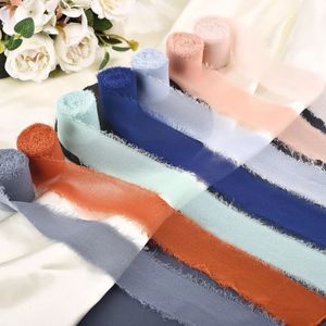 3-5Pcs Handmade Frayed Edged Satin Chiffon Silk Ribbon For Wedding Invitation Wrapping Bouquets Birthday Party Decorations Gifts 240426