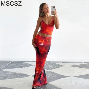 Work Dresses Floral Print Two Piece Set Women Outfit Summer Cami Top And Long Skirt Sets Sexy Beach Holiday Outfits 2024