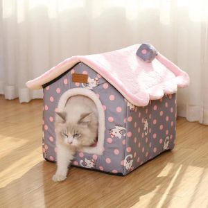 Mats destacáveis casa fechada para animais de estimação, casa de gato fofo, casa de estilo de caverna de cachorro, suprimentos de animais pequenos, cama de gatinho de luxo, filhote