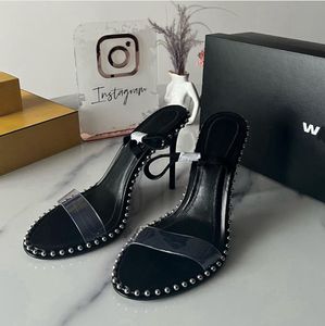 مصممة امرأة عالية الكعب الكعب الكعب حذاء نسائي مضخات الصندل NWT Nova Ball Stud Logo Black Clear Slingback Slingals Women Nova Heeled Sandals - Black Dhgate with box