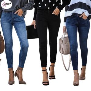 Jeans femininos Pulabo Mulheres High Stretch Mid Caist Slim Fit Denim Cropped calças lavadas Demin Jeggings Ladies Spring Autumn Trouser