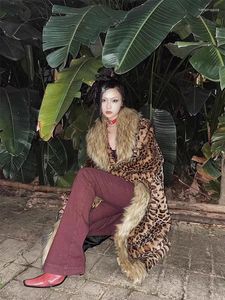 Mulheres de leopardo de pele feminina Prinha Faux Women Coat Moda de lapela de mangas compridas jaqueta elegante outono inverno dama de rua de rua alta