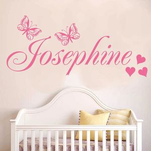 DECALYANG Posh Personalised Name With Butterflies And Hearts Wall Sticker Bespoke Custom Kids Girls Bedroom Nursery Decal DZ22 240426