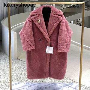 Maxmaras Coat Teddy Bear Womens Cashmere Casats Wool Inverno 2024 Raspberry Rosa Partícula de Camelo Médio