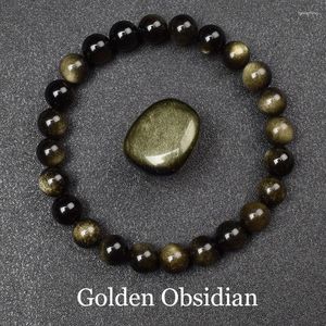 Strand Natural Golden Obsidian Stone Beads Bracelet Men Women Light Rainbow Raw Round Bead Energy Jewelry