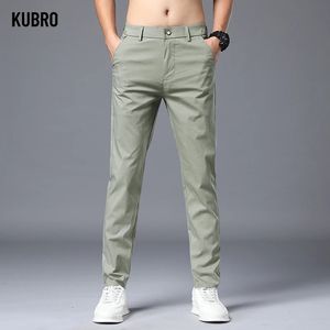 KUBRO Ice Silk Mens Pants Summer Gray Thin Business Casual Outdoor Elastic Breathable Straight Leg Sweatpants 240428