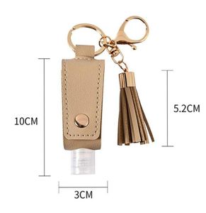 Hand Sanitizer Bottle with Tassel Keychain 30ML Portable Empty Reusable Bottle PU Leather Key Chains Holder Carriers7235416