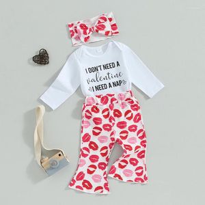 Set di abbigliamento per bambina di San Valentino outfit Lettere Stampa bolle pagliaccio per maniche lunghe bottini nati pantaloni pantaloni pantaloni