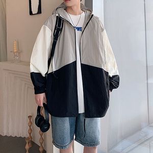 Summer sunscreen collision color hooded sunscreen jacket men and women thin loose couple sun shirt