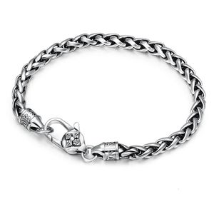 Solid Silver Retro Weave Armband Man Man S925 Sterling Six-Word Mantra Twist Armband Women Thai Siver Jewerl 240424