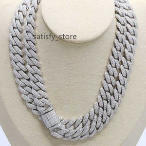 Full Iced Out Moissanite Cuban Chain Sterling Silver925 Hip Hop Jewelry 14mm Width 2 Rows Moissanite Chain Necklace