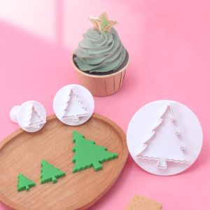 Moulds 3Pcs/Set 3D Christmas Tree Leaf Cookie Cutter Fondant Sugarcraft Mold Leaves Stamp Plunger Cake Decorating Mould Baking Tools