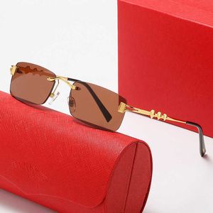 Designer Sonnenbrille Herren und Frauennetz rote rahmenlose Mode Sonnenbrille Persönlichkeit Modebrille Brille Square Flat Lens