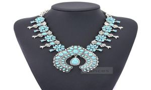 Kvinnliga smycken Etnisk Böhmen Tribal Turquoise Flower Pendant Alloy Halsband Big Chunky Pendant 6 Färger Halsband9021094