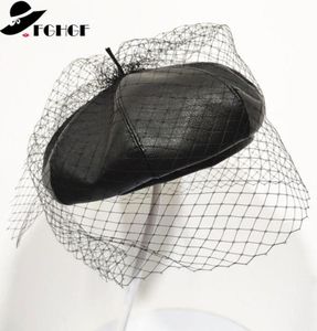 2020 Nuovo affascinante berretto da beretto francese per cappello invernale nero con velo mesh show a doppio strato berretto da donna berrette Cap8751309