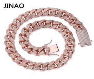 Jinao 14mm Iced Out Chain Zircon Miami Men Cuban Link Necklace Copper Choker Bling Hip Hop Jewelry Gold Rosegold 16300390396709317
