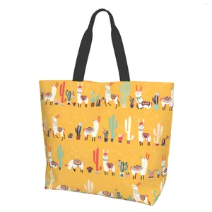 Shopping Bags Cute Llama Canvas Tote Bag With Strong Handle Reusable Grocery Washable Eco-Friendly School Beach For Women Girls