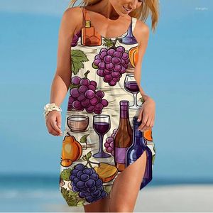 Vestidos casuais de verão Lady Camisole Dress uvas e vinho 3D de moda impressa na moda suspensa de mulheres soltas