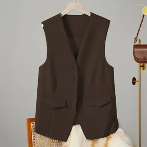 Women's Vests Lady Business Coat Elegant Single-breasted V Neck Waistcoat With Decorative Pockets Formal Style For Office