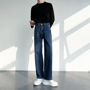 Men's Jeans Blue Male Cowboy Pants Work Wear Trousers With Pockets Cropped For Men 2024 Korean Autumn Cotton Casual Goth Oversize Kpop