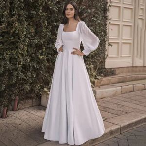 Summer Boho Wedding Dress 2024 Square Collar Long Puffy Sleeves Backess Chiffon Women Bride Gowns Vestidos de Novia Anpassad för att mäta