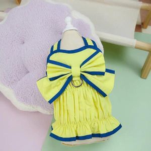 Vestido de saia de verão de vestuário para cães com decoração de lajas para cães gatos amarelo rosa princesa desgaste