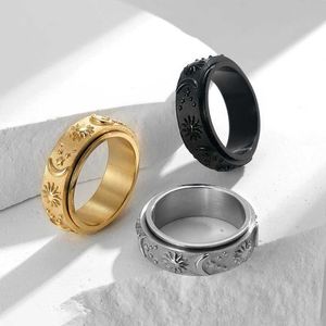 Wedding Rings Exquisite and Fashionable Rotatable Star Moon Sun Ring Gold Color Silver Color Boho Style Decompression Jewelry Gift