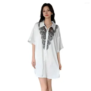 Kvinnors sömnkläder kvinnlig spets lapptäcke sömnskjorta sommar mode skjorta klänning nattklänning hemkläder kvinnor löst tunn bekväm