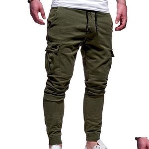 Mäns jeans herrar avslappnade joggar byxor solid färg män bomull elastiska långa byxor pantalon homme militär last leggings 230615 droppe dhg8y