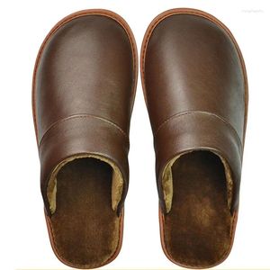 Slippers Plus Big Size 45 46 Unisex Genuine Leather Waterproof Indoor House Brand Shoes Men 2024 Man Women