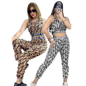 Sporty Two Piece Sets Fitness Yoga Outfits Women Print Vest Top and Leggings Set Free Ship