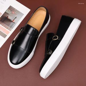 Freizeitschuhe Modemann Leder Herren Retro British Style Sladers Slip-on Outdoor Flats Double Monk Business Daily Shoe Schuh