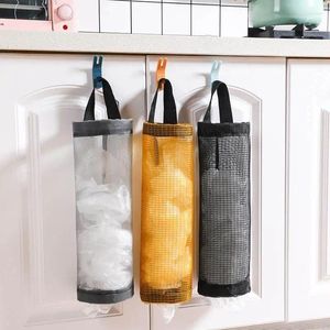 Storage Bags Home Grocery Bag Wall Mount Mesh Plastic Dispenser Hanging Reused Pouch Trash Kitchen