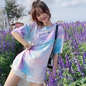 Kvinnors T -skjortor Fashion Tie Dye Printing Shirt för kvinnor Y2K Summer Short Sleeve Harajuku Topps Korean Casual Top Overdized Streetwear