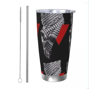 Tumbler Filistin Keffiyeh Tumbler Vakum Yalıtımlı Termal Kupa Paslanmaz Çelik Çift Duvar Kupa Soğuk İçecek 20oz