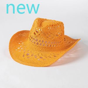 Orange 2024 Cowboy Straw Hat Hand-vävd ihåliga herrar och kvinnor Summer Sun Hat Jazz Straw Hat Western Cowboy Hat Sombrero 240412