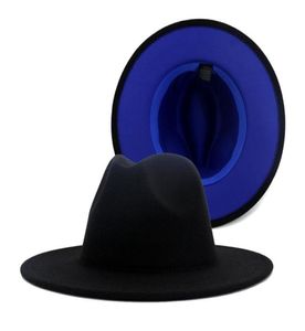 Mavi Bottom Patchwork Panama Yünlü Siyah Felt Jazz Fedora Şapkaları Kadınlar Geniş Kötü Patry Kovboy Trilby Kumarbaz Şapkası Kemer B5950640