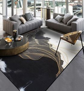 Black White Living Room Area Rugs Landscape Painting Carpet Gold Linen Hallway Tapete Bedroom Bedside NonSlip Kitchen Carpets6527170