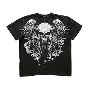 Tshirt Y2K American Retro Gothic Skull Pattern for Men Women Hip Hop Round Neck Oversize Shortlewed Streetwear Tops 240426