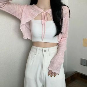 Women's Knits Female Summer Thin Sweater Shirts Lady Full Sleeve Laced Knitted Cardigan Outwear For Woman